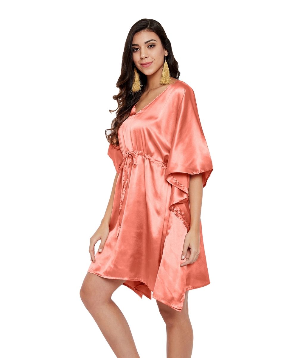 Rose Solid Salmon Satin Tunic Plus Size Top For Women