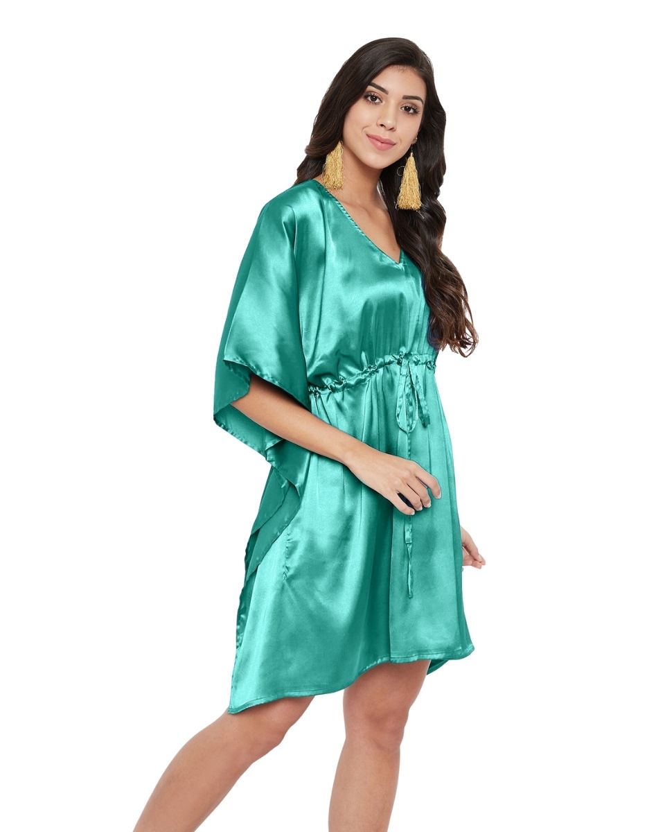 Solid Teal Satin Tunic Top for Women
