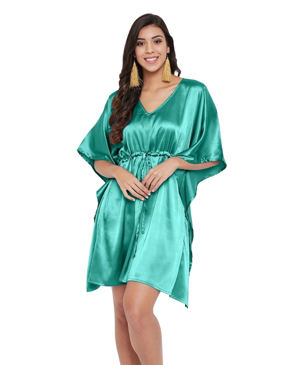 Solid Teal Satin Tunic Top for Women