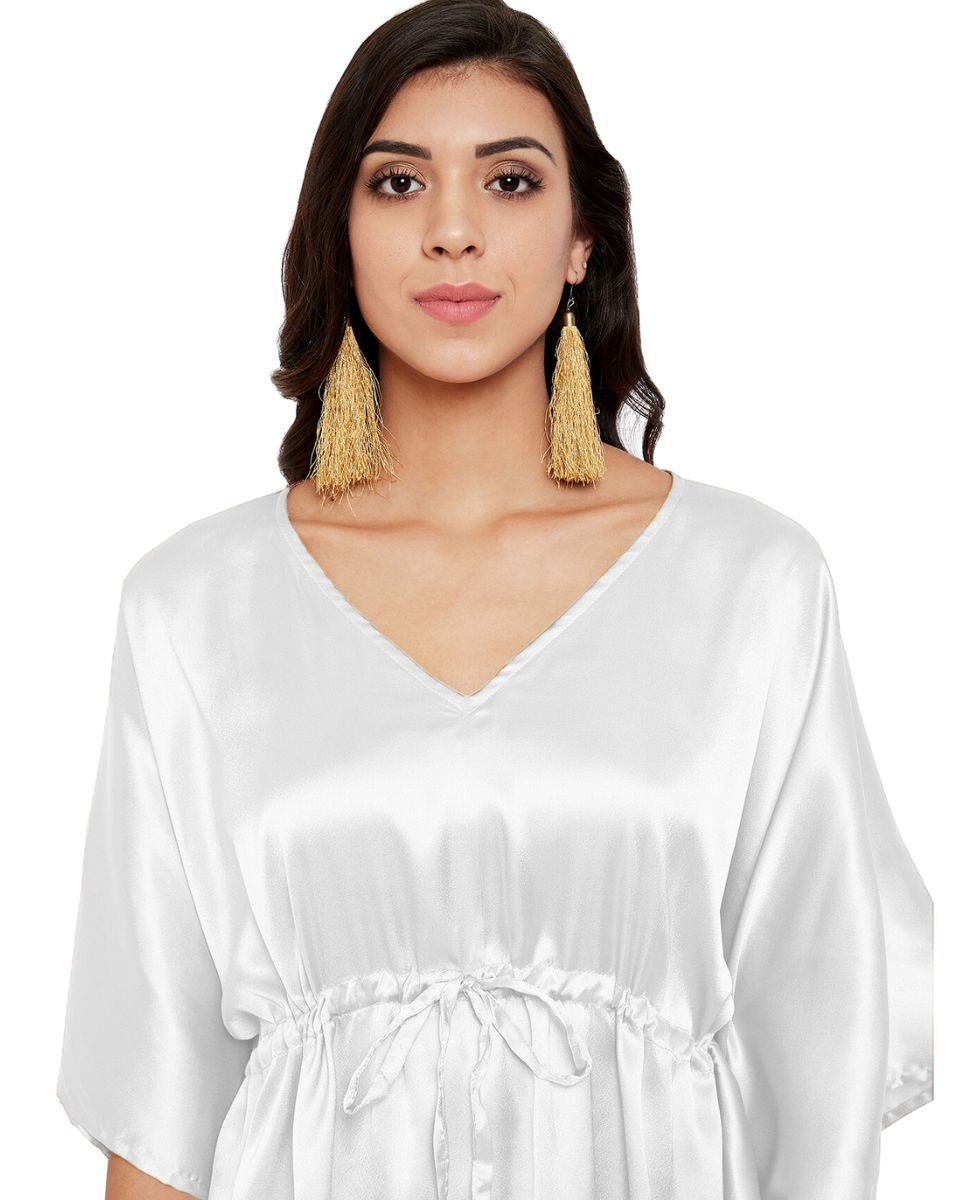 Solid White Satin Tunic Top for Women