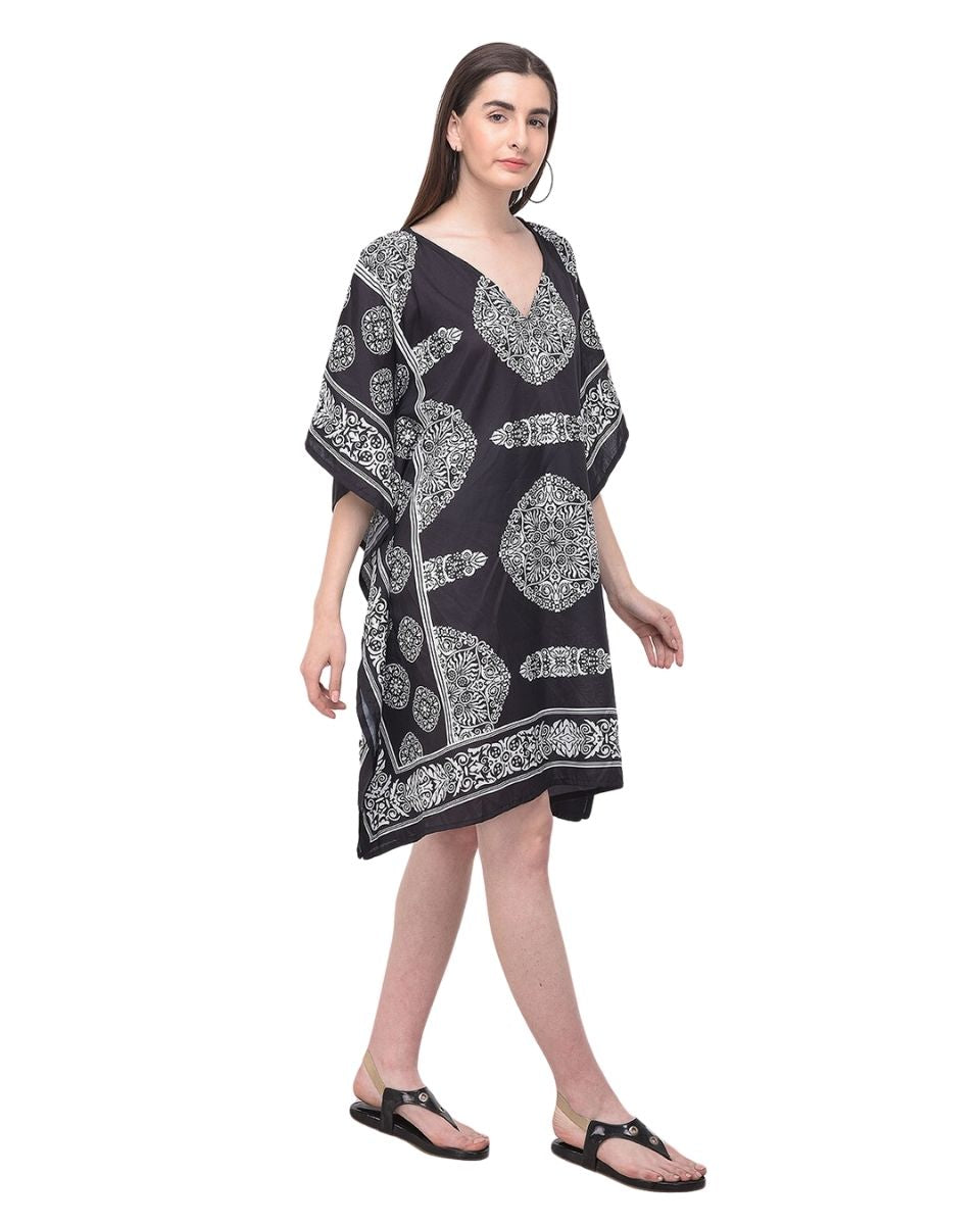 Floral Printed Black Polyester Tunic Plus Size Top For Women