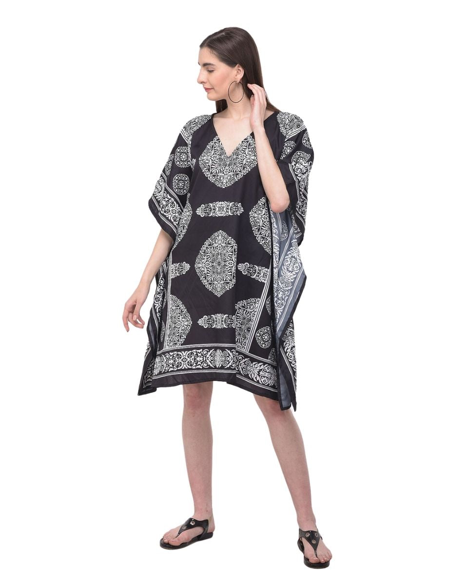 Floral Printed Black Polyester Tunic Plus Size Top For Women