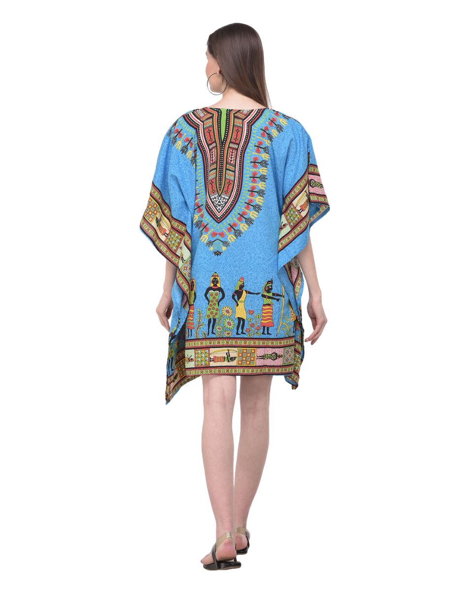 Tunic Top Plus Size Tribal Printed Blue Polyester For Women