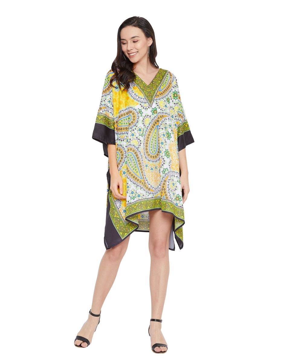 Paisley Printed Yellow Plus Size Polyester Tunic Top For Women