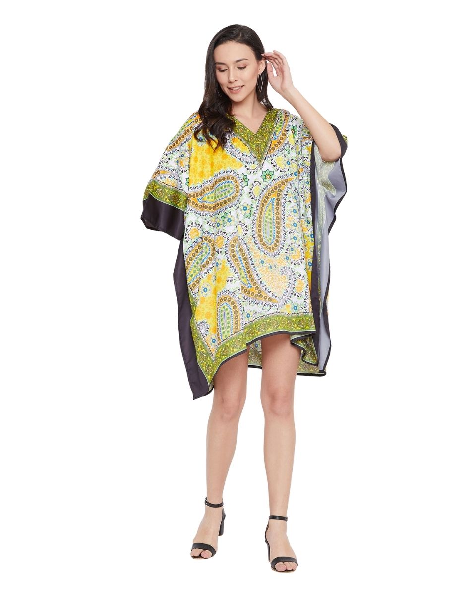 Paisley Printed Yellow Plus Size Polyester Tunic Top For Women