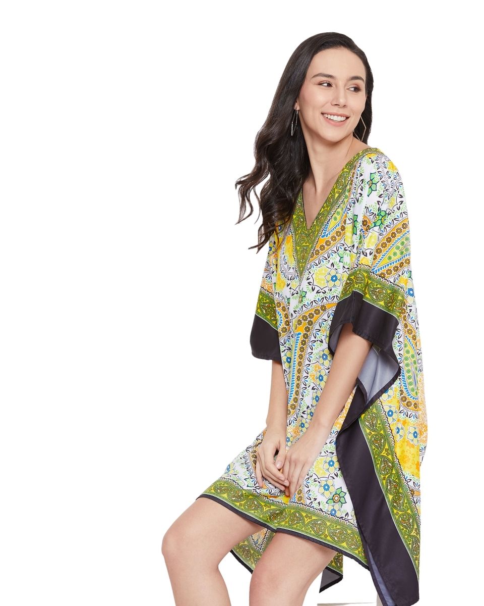 Paisley Printed Yellow Plus Size Polyester Tunic Top For Women