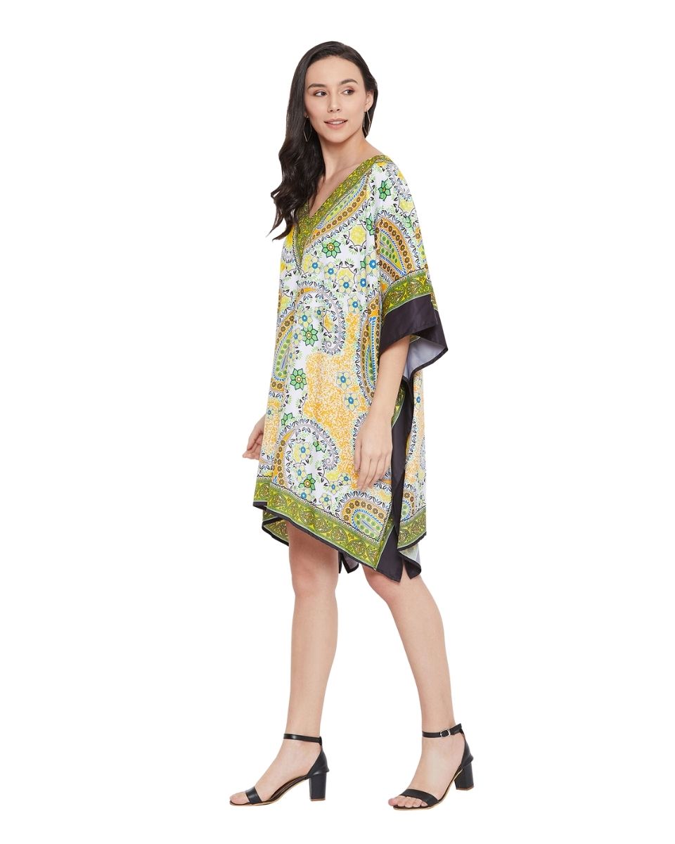 Paisley Printed Yellow Plus Size Polyester Tunic Top For Women