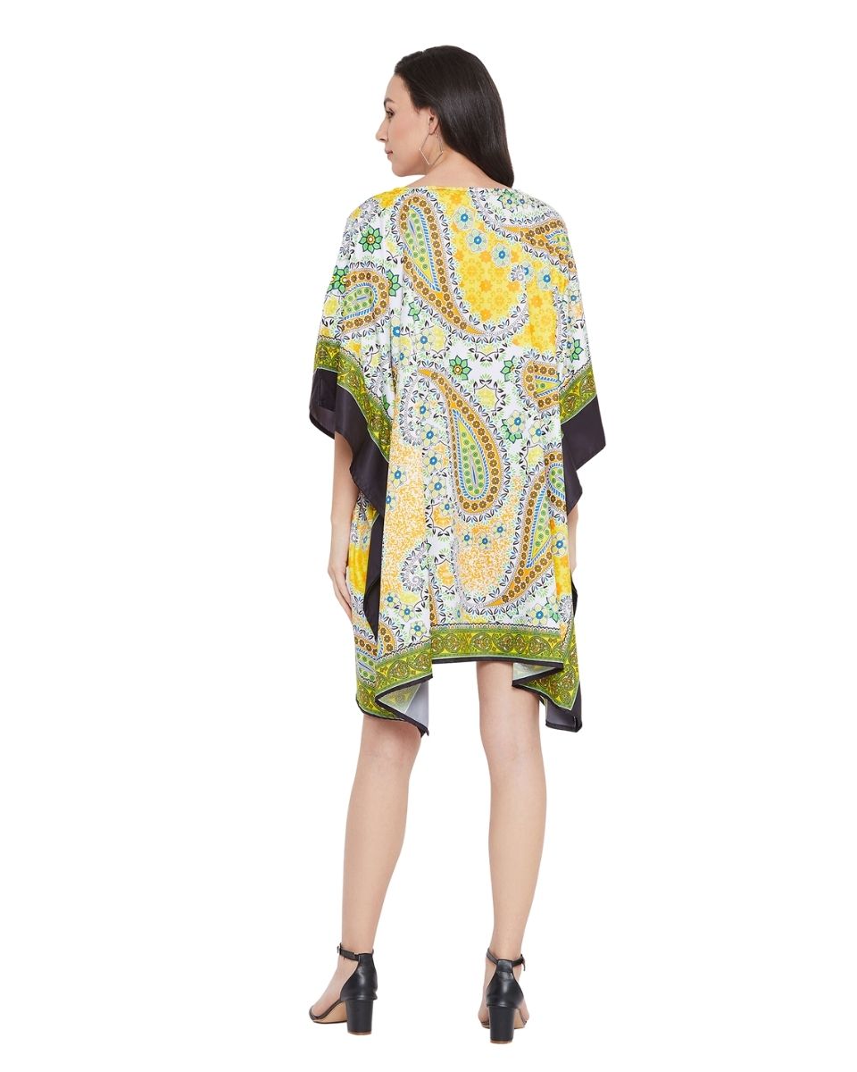 Paisley Printed Yellow Plus Size Polyester Tunic Top For Women