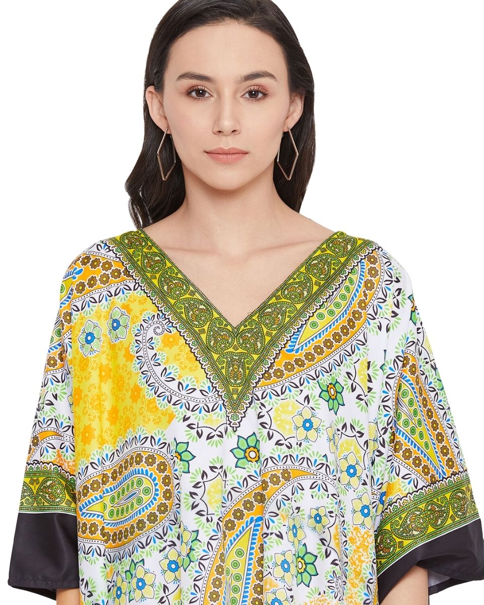 Paisley Printed Yellow Plus Size Polyester Tunic Top For Women