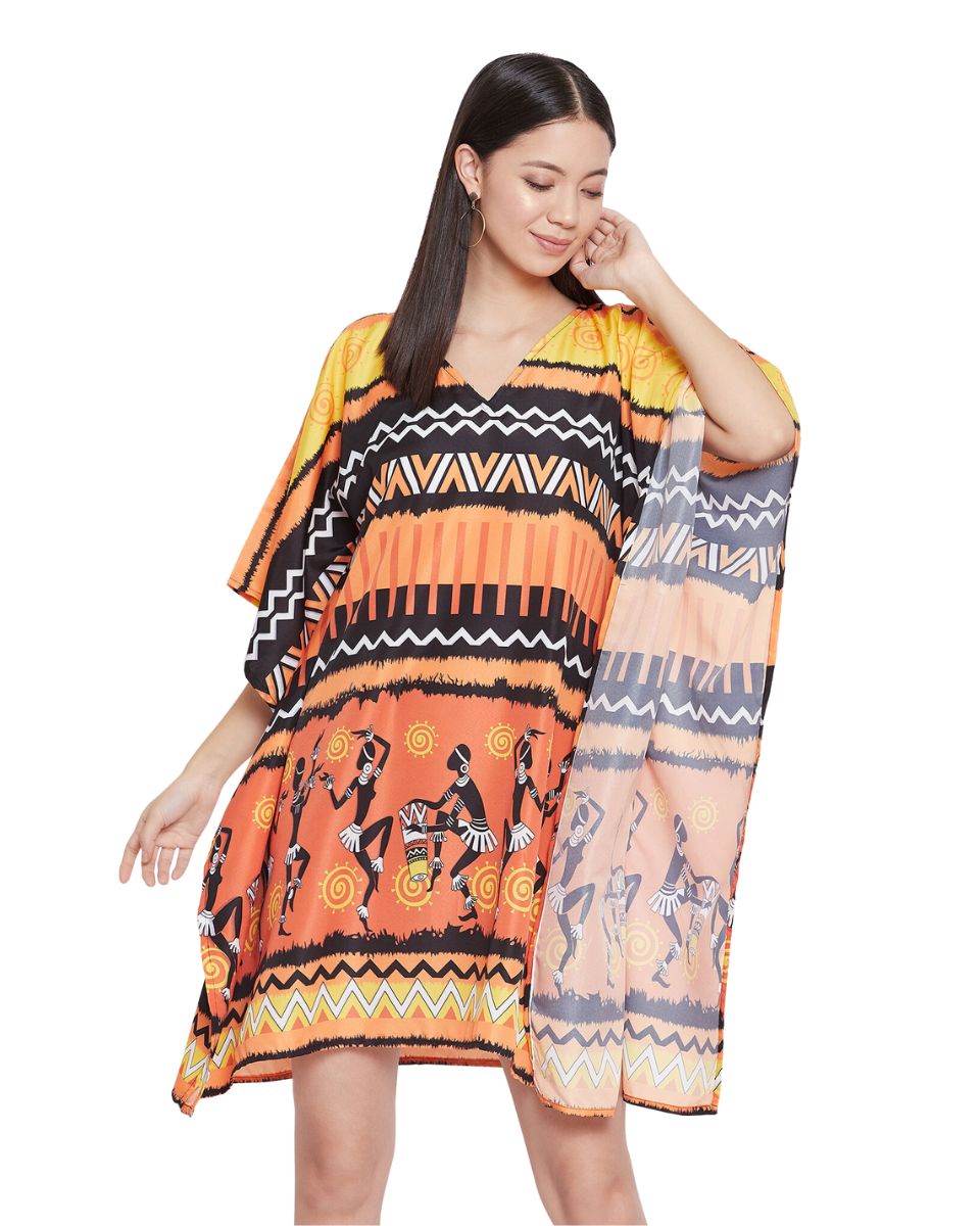 Multicolor Tribal Printed Polyester Tunic For Plus Size Women