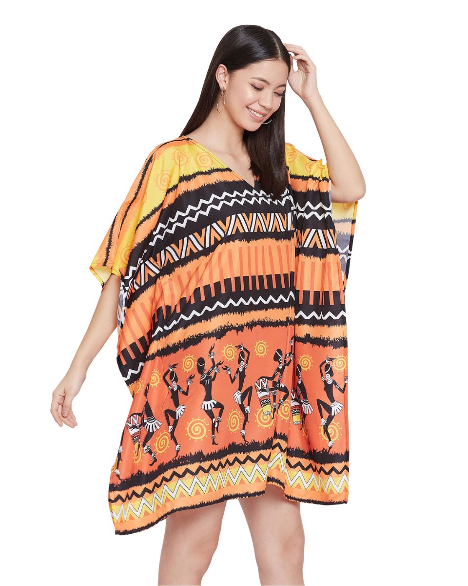 Multicolor Tribal Printed Polyester Tunic For Plus Size Women