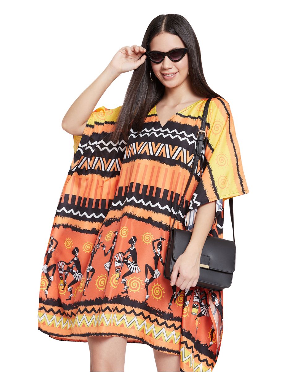 Multicolor Tribal Printed Polyester Tunic For Plus Size Women