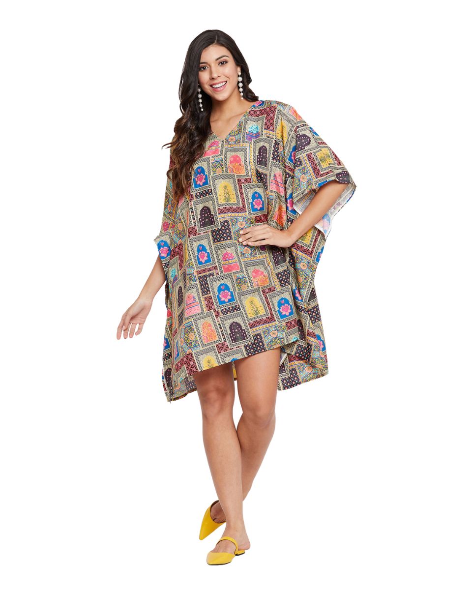 Tribal Printed Multicolor Polyester Tunic Top for Women