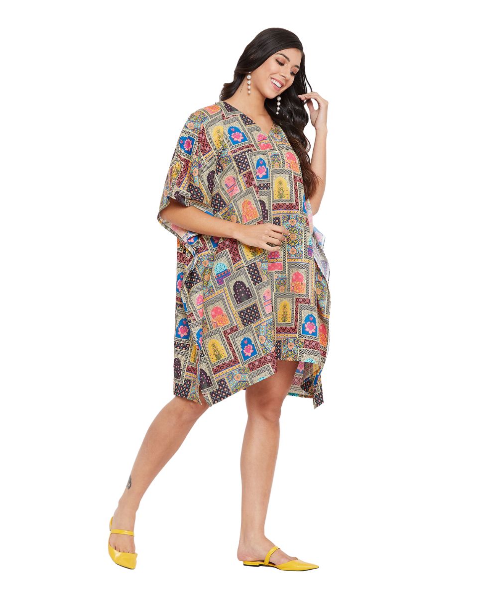 Tunic For Plus Size Women Tribal Printed Multicolor Polyester