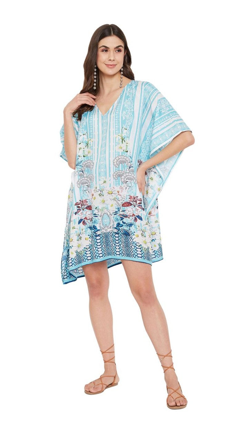 Floral Printed Turquoise Polyester Plus Size Tunic Top For Women - Gypsie Blu (view 8)