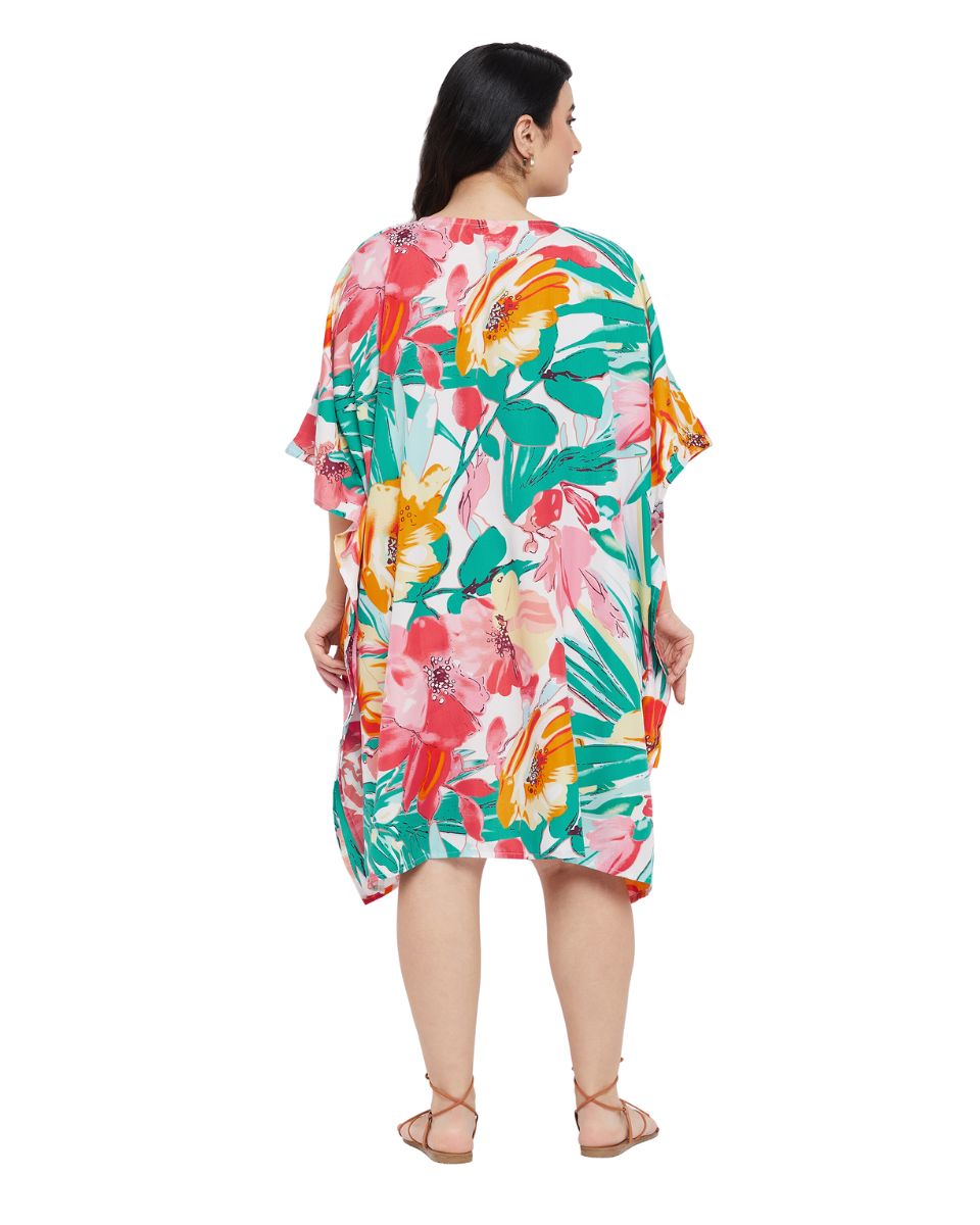 Floral Printed Multicolor Polyester Plus Size Tunic Top For Women