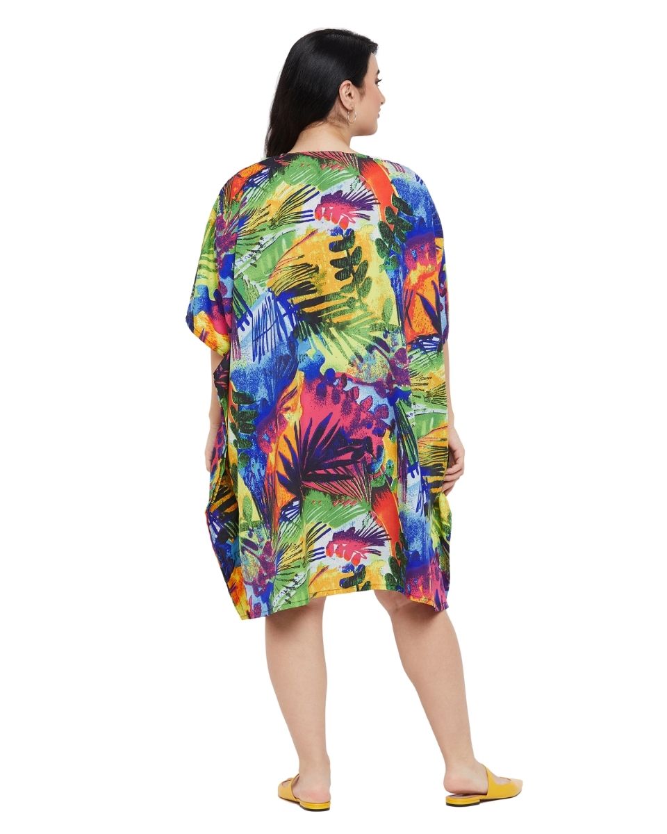 Leaf Printed Multicolor Polyester Tunic Top for Women