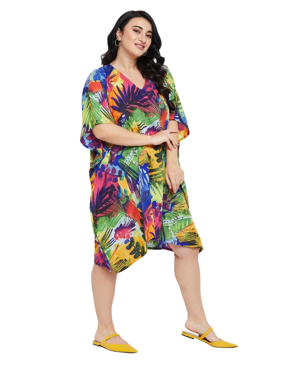 Leaf Printed Multicolor Polyester Tunic Top for Women