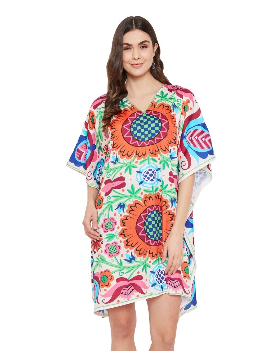 Floral Printed Multicolor Polyester Tunic Top For Plus Size Women