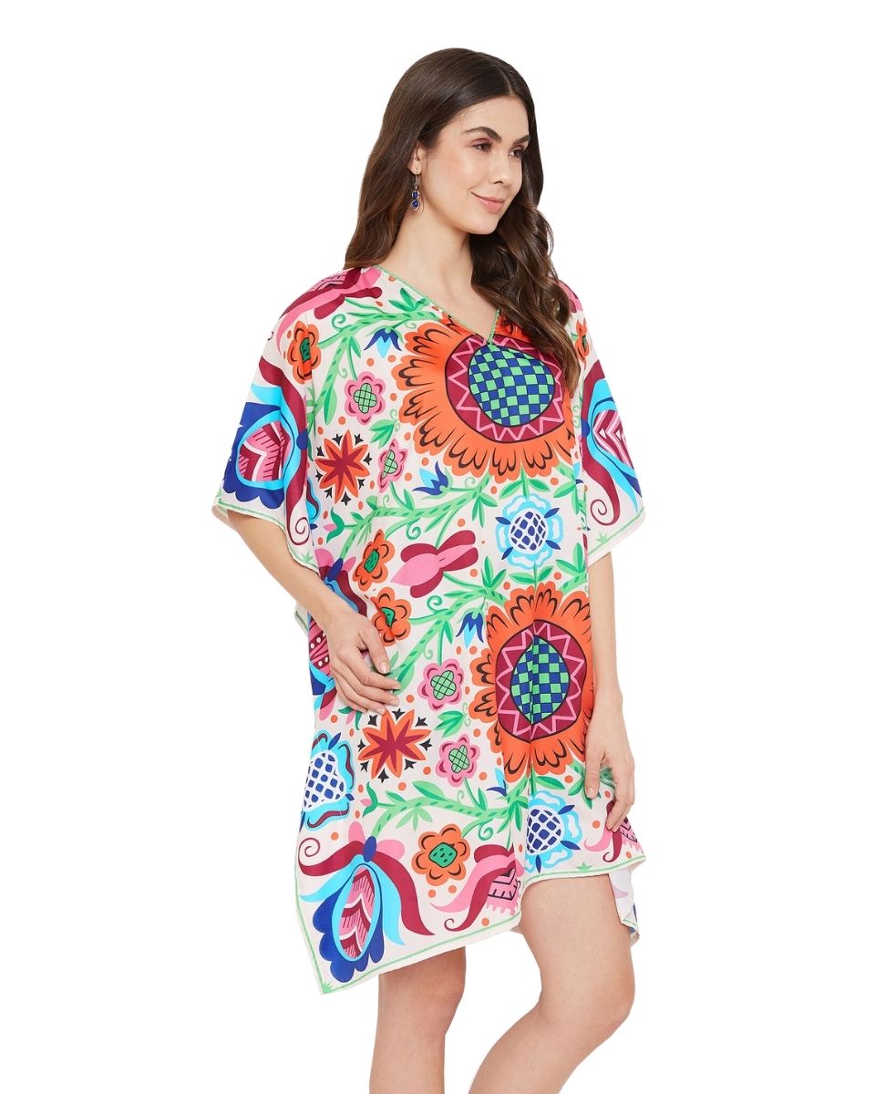 Floral Printed Multicolor Polyester Tunic Top For Plus Size Women