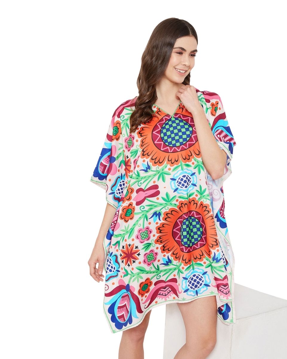 Floral Printed Multicolor Polyester Tunic Top For Plus Size Women