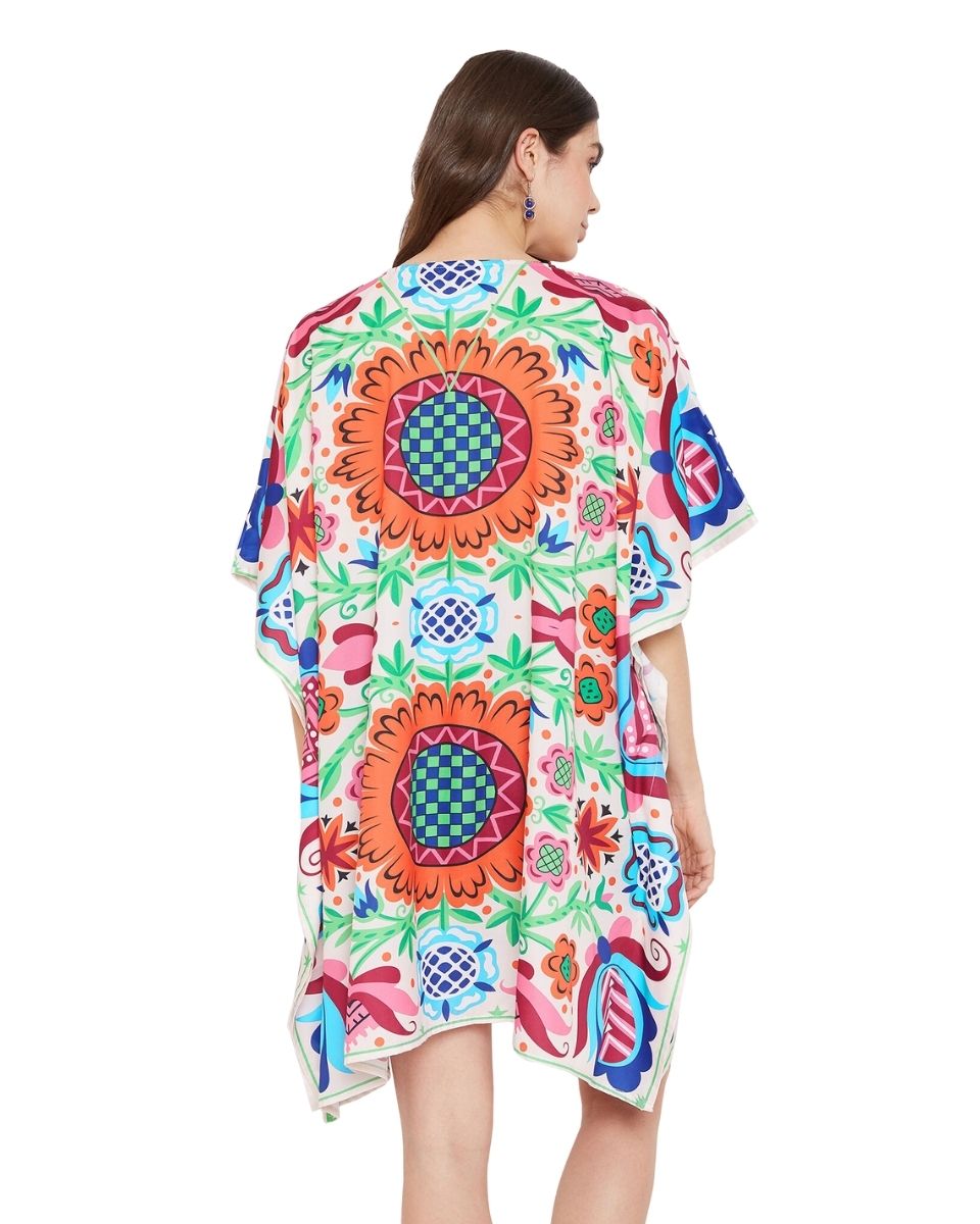 Floral Printed Multicolor Polyester Tunic Top For Plus Size Women