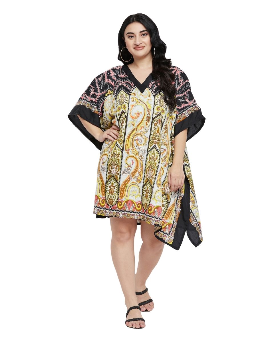 Paisley Printed Black Polyester Tunic Top for Women