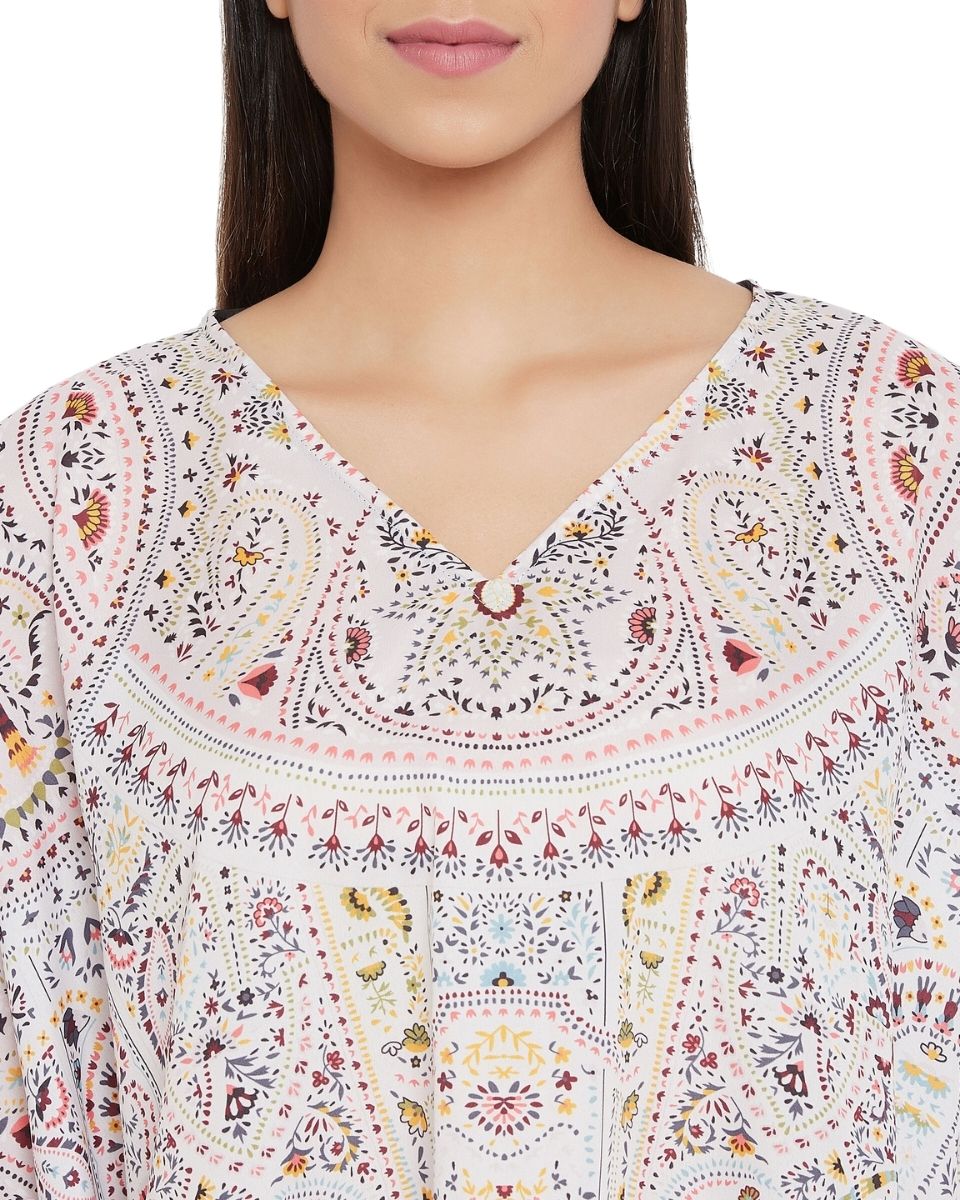 Paisley Printed Gray Polyester Tunic Top for Women