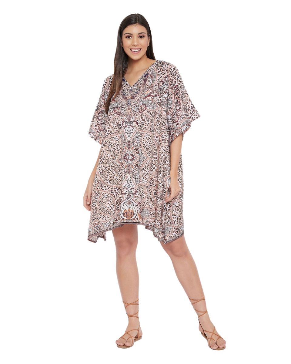 Animal Printeded Brown Polyester Tunic Top for Women