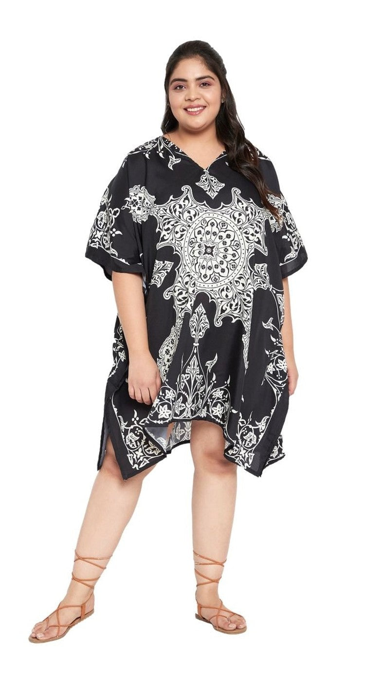 Floral Printed Black Polyester Tunic Top For Plus Size Women - SKU SG136-8672 - Gypsie Blu