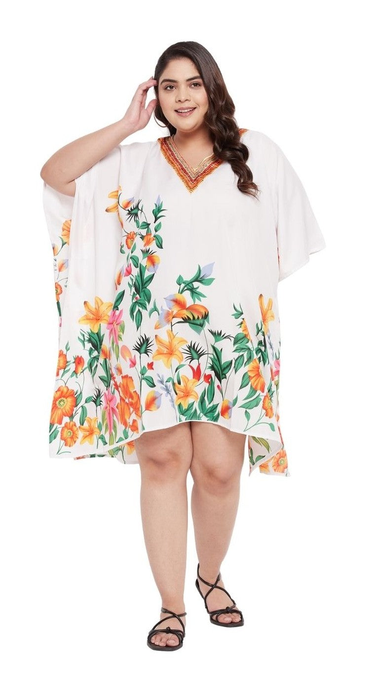 Floral Printed White Plus Size Polyester Tunic Top For Women - Gypsie Blu (view 8)