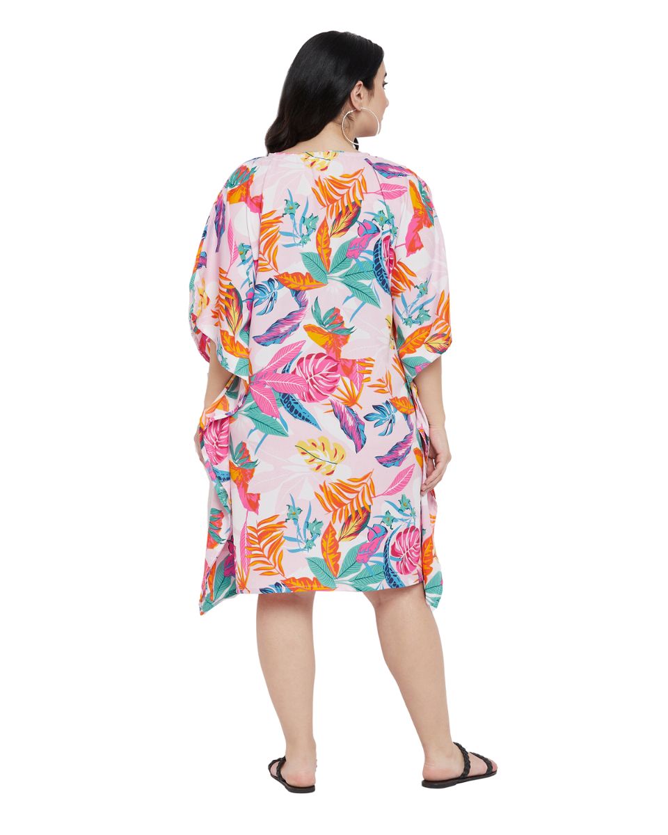 Leaf Printed Multicolor Polyester Tunic Top For Plus Size Women