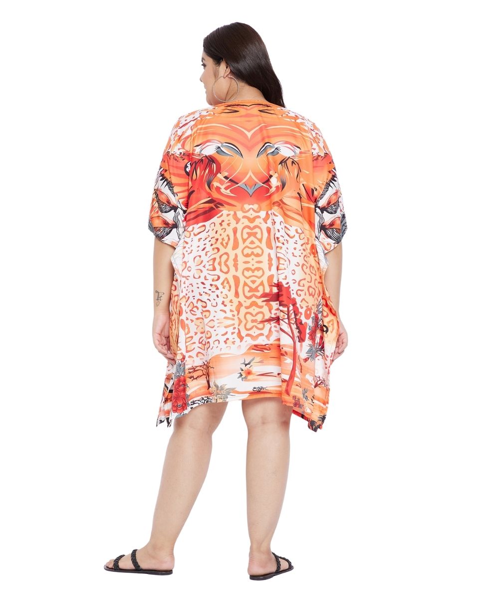 Orange Tunic Polyester Tribal Printed For Plus Size Women