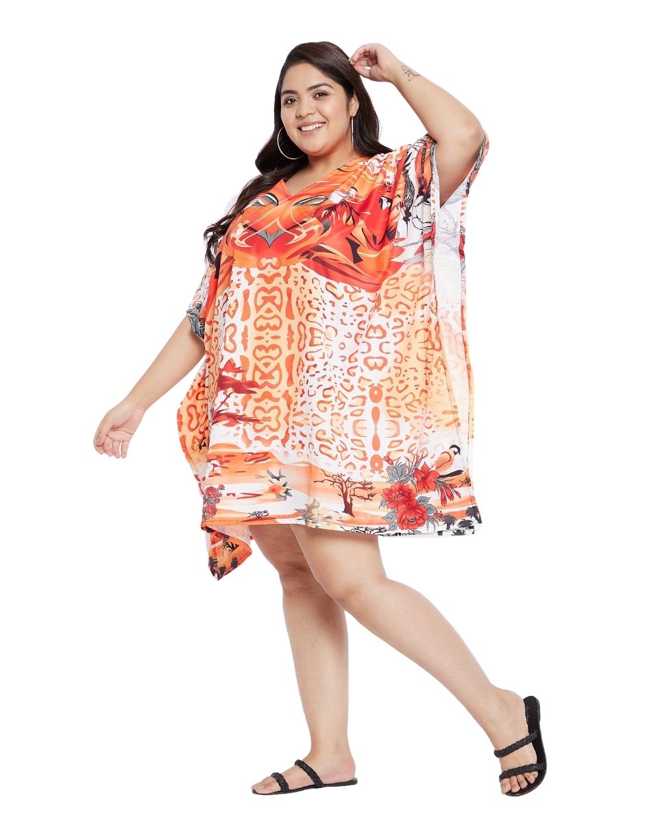 Orange Tunic Polyester Tribal Printed For Plus Size Women