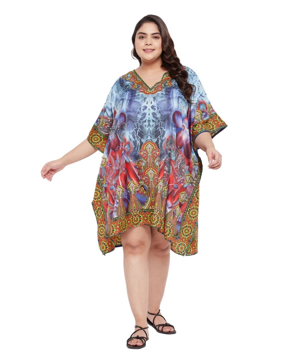 Floral Printed Multicolor Polyester Tunic Top for Women