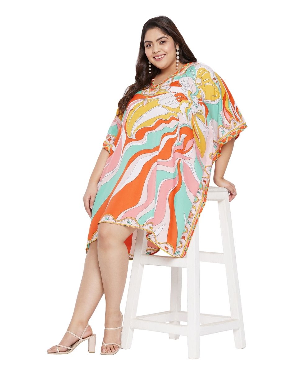 Abstract Printed Multicolor Polyester Tunic Top for Women