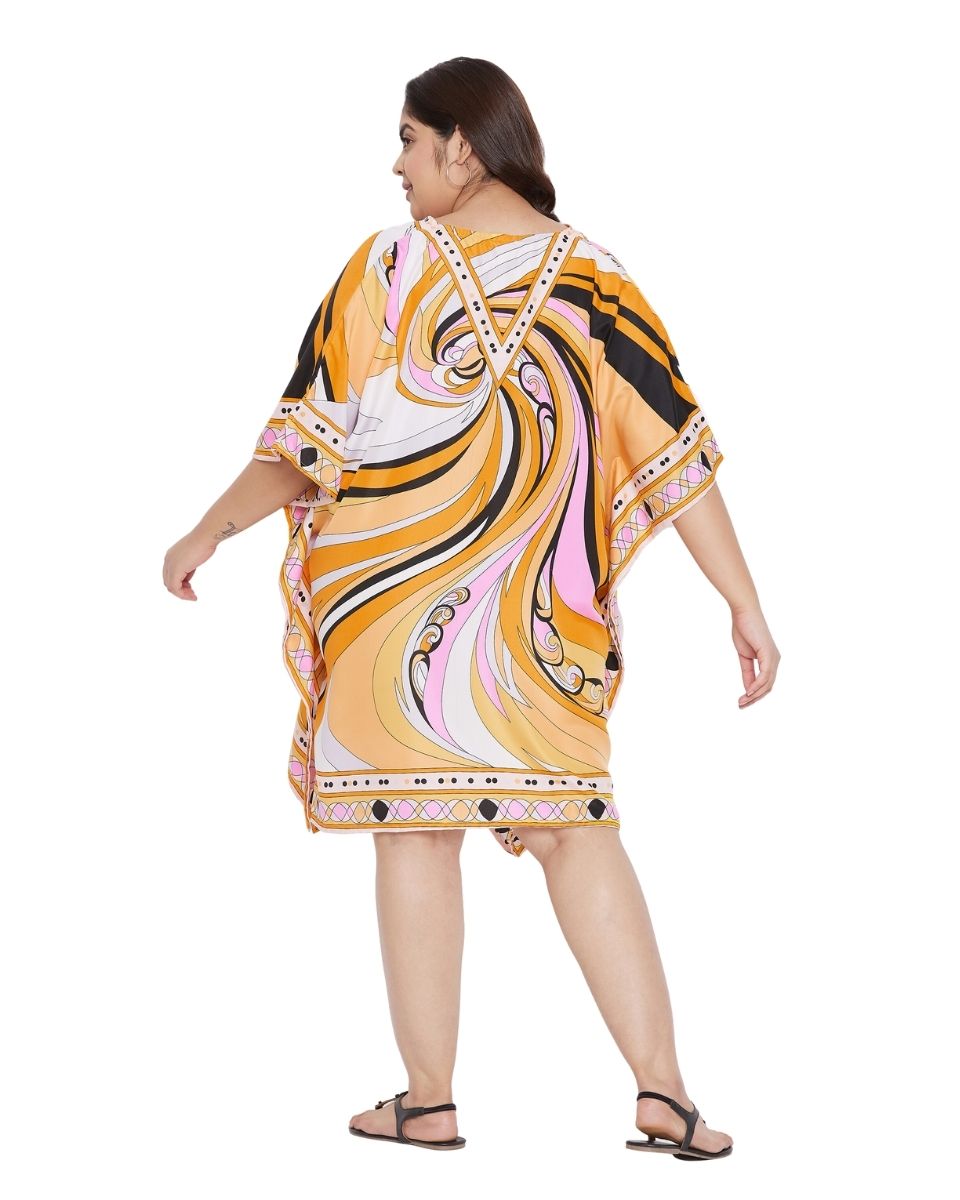 Abstract Printed Yellow Polyester Tunic Top for Women