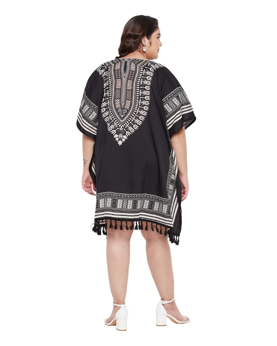 Tribal Printed Black Polyester Tunic Top for Women