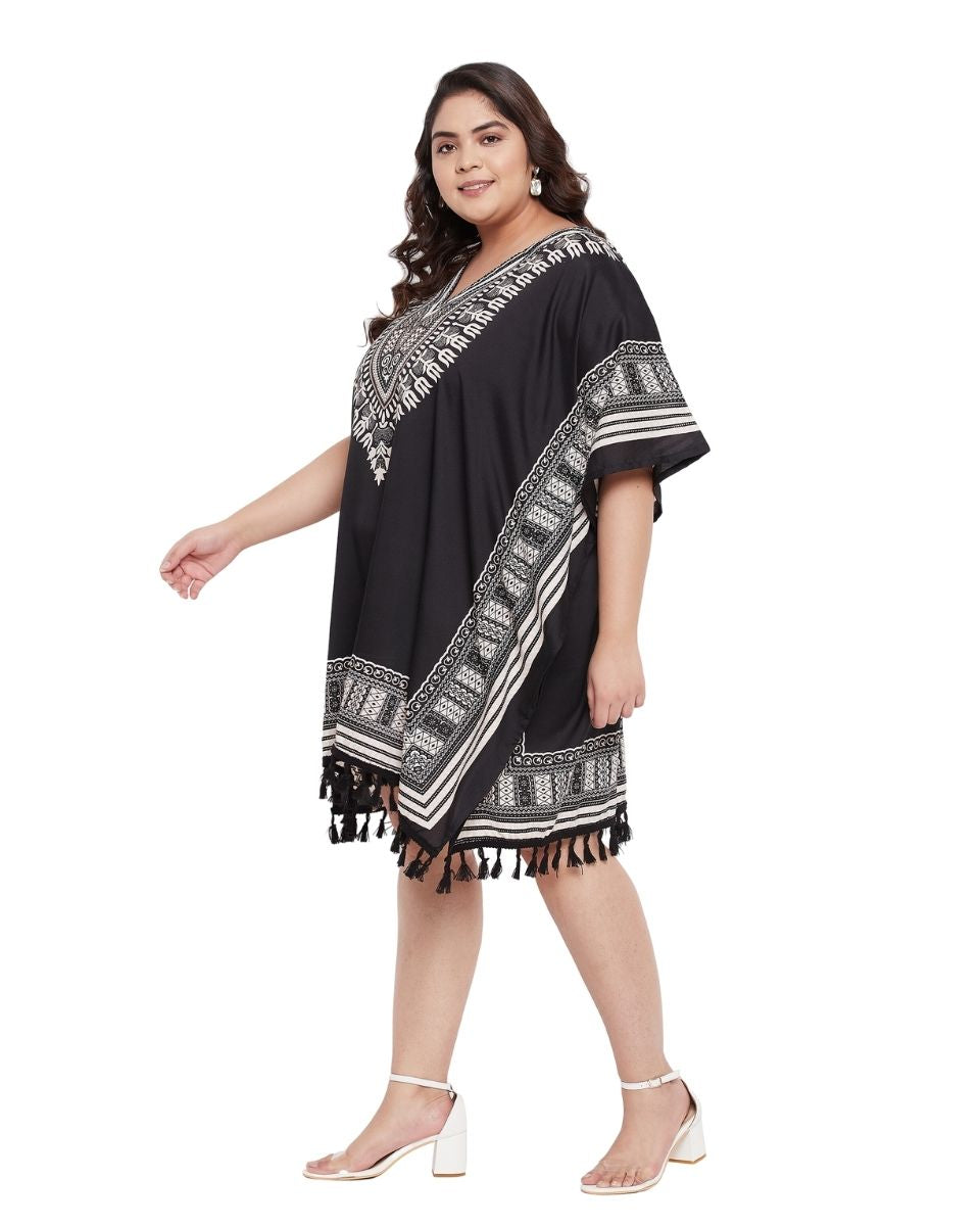 Tribal Printed Black Polyester Tunic Top for Women