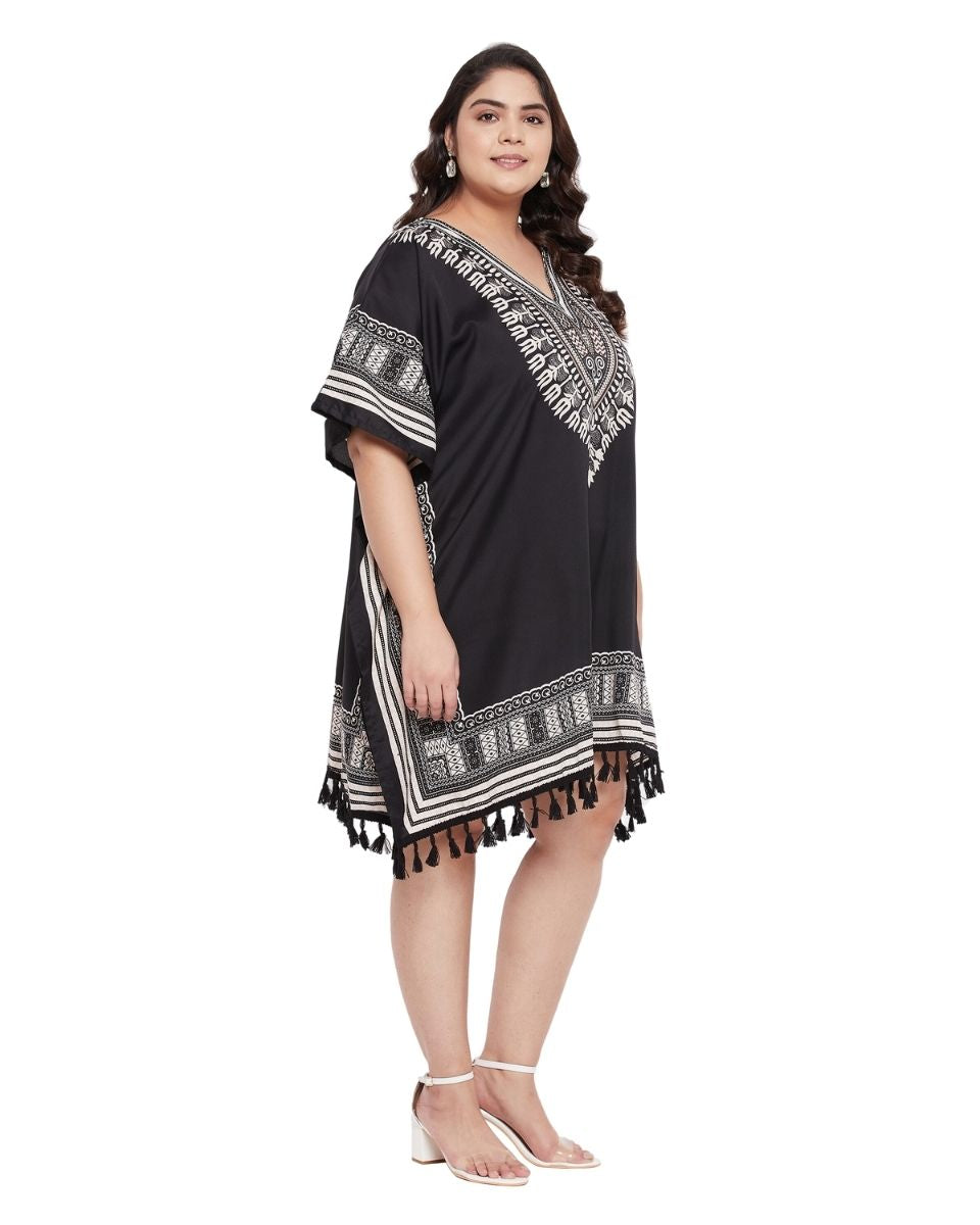 Tribal Printed Black Polyester Tunic Top for Women