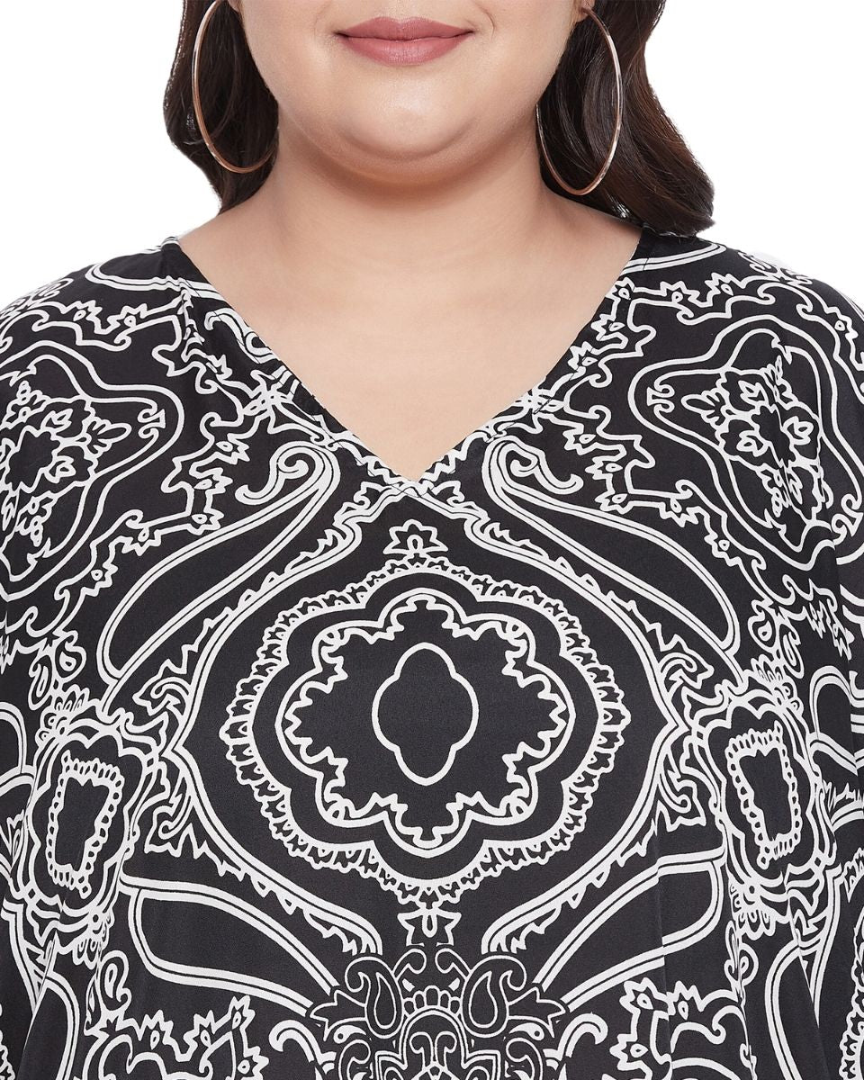 Paisley Printed Multicolor Polyester Plus Size Tunic Top For Women