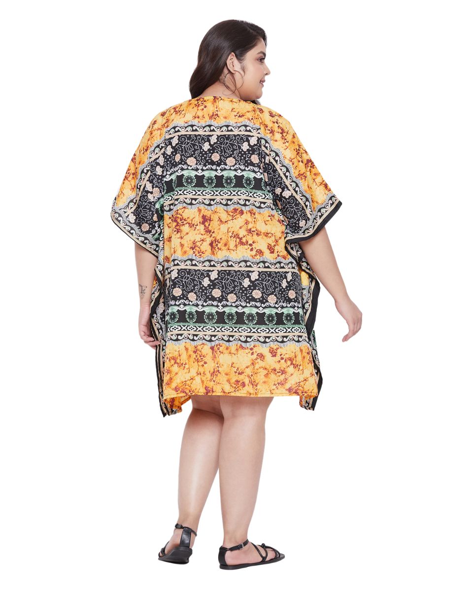Floral Printed Yellow Polyester Tunic Top for Women
