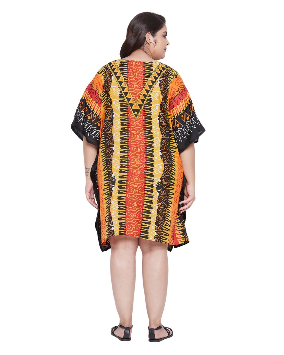 Top For Plus Size Women Tribal Printed Multicolor Polyester Tunic