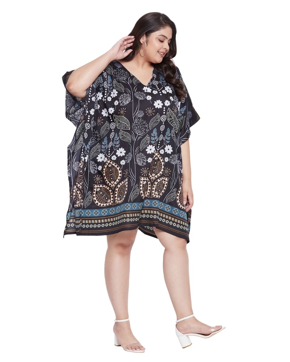 Floral Plus Size  Printed Multicolor Polyester Tunic Top For Women