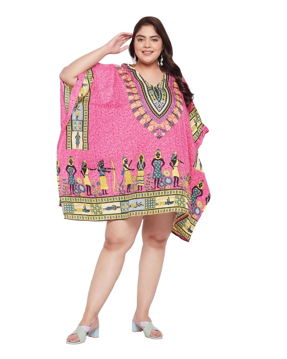 Tribal Printed Pink Polyester Tunic Top for Women