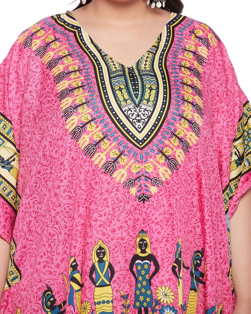 Tribal Printed Pink Polyester Tunic Top for Women