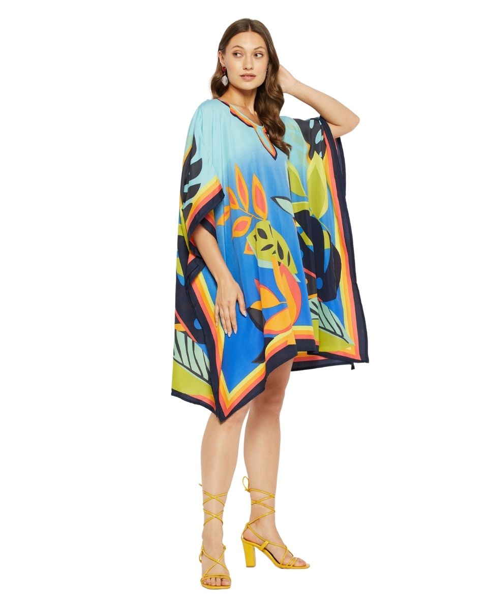 Leaf Printed Multicolor Polyester Tunic Top for Women