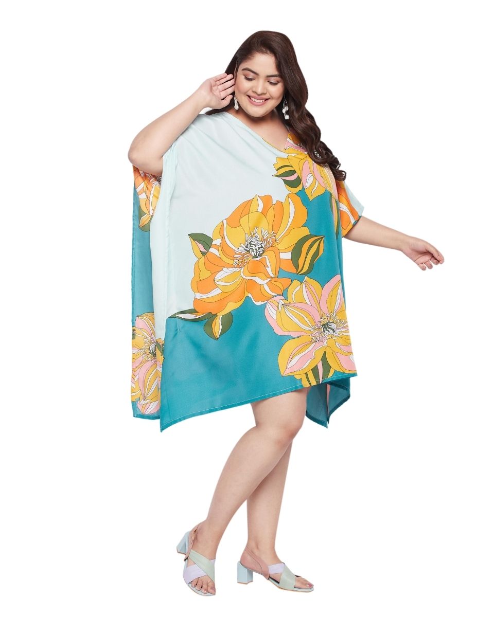 Floral Printed Multicolor Polyester Plus Size Tunic Top For Women