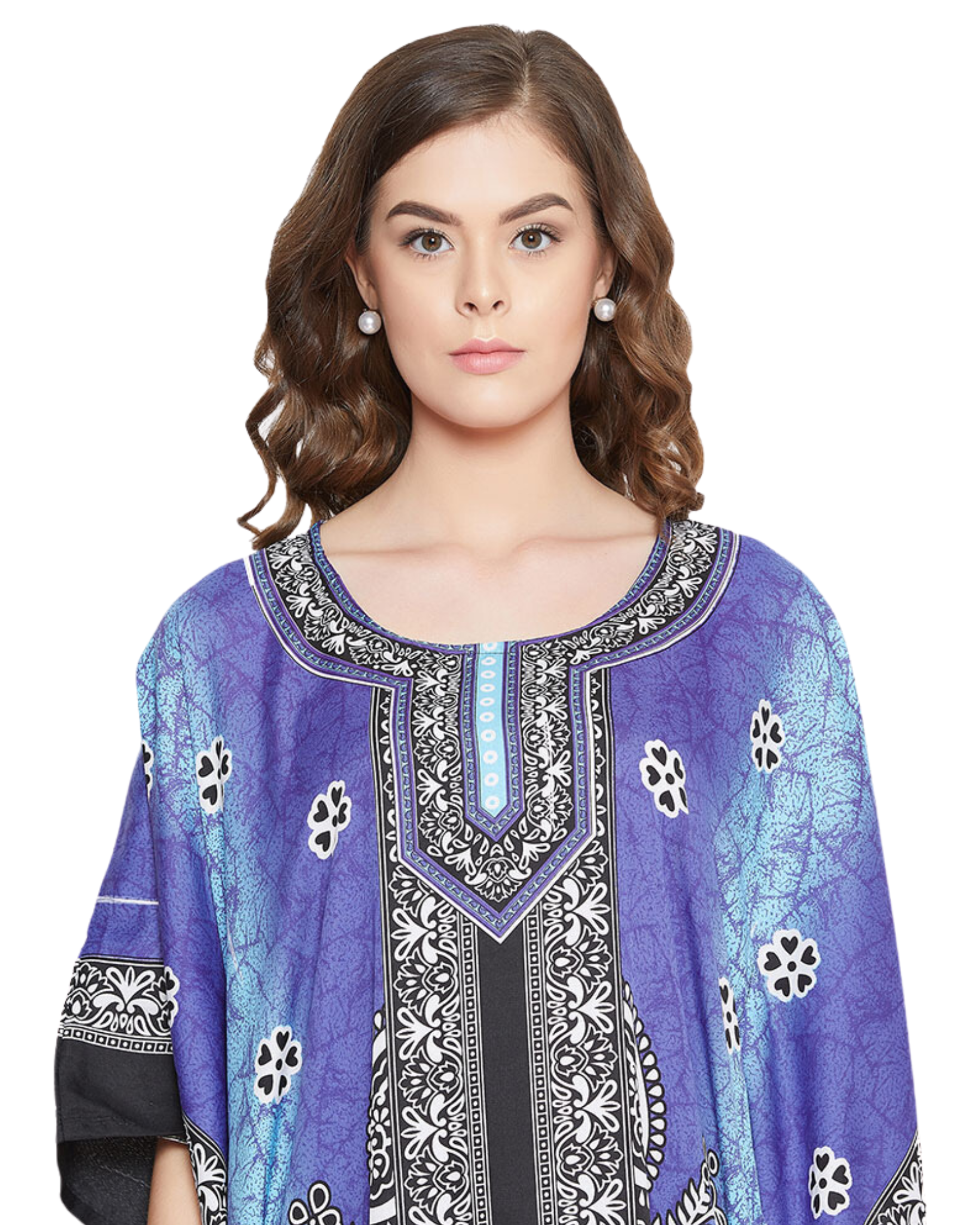 Floral Printed Purple Polyester Plus Size Kaftan Dress For Women