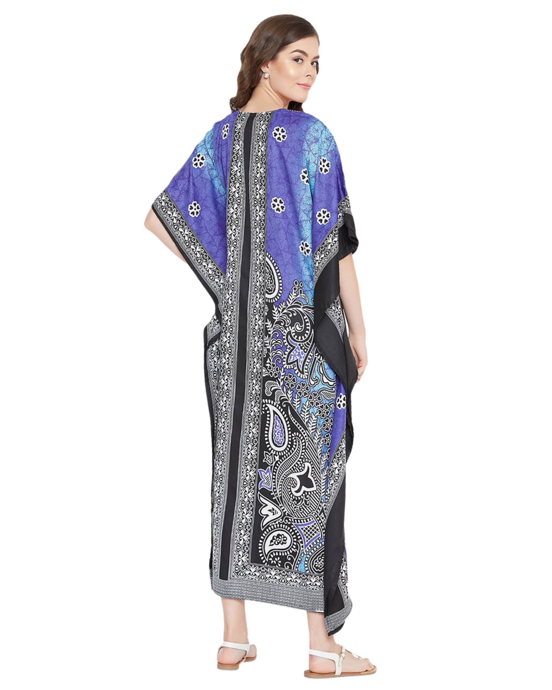 Floral Printed Purple Polyester Plus Size Kaftan Dress For Women